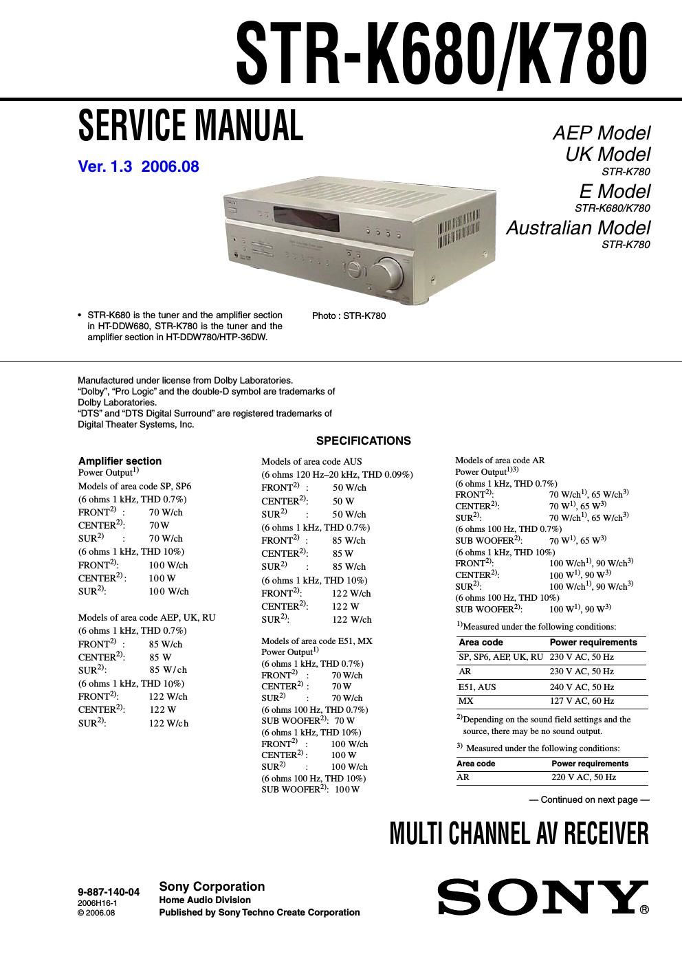 sony str k 680 service manual