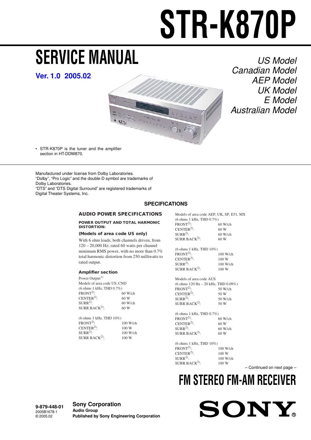 sony str k 70 p service manual