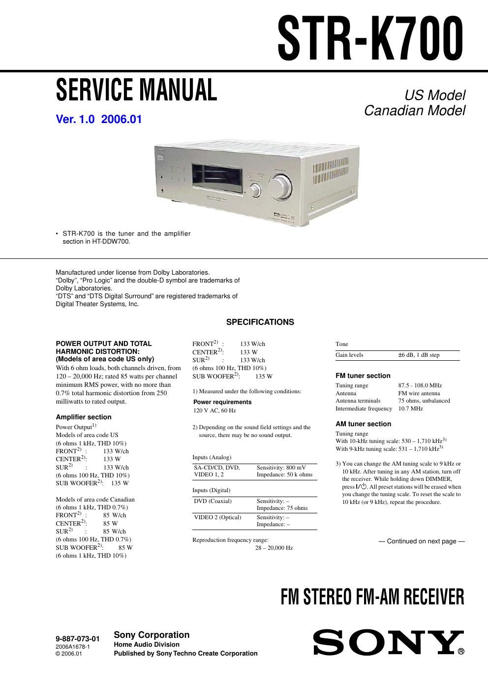 sony str k 700 service manual