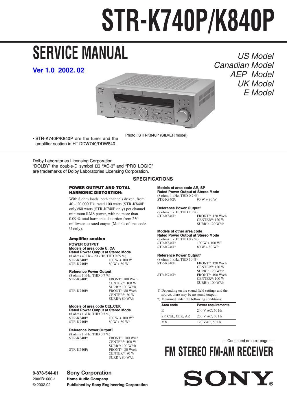 sony str k 740 p service manual