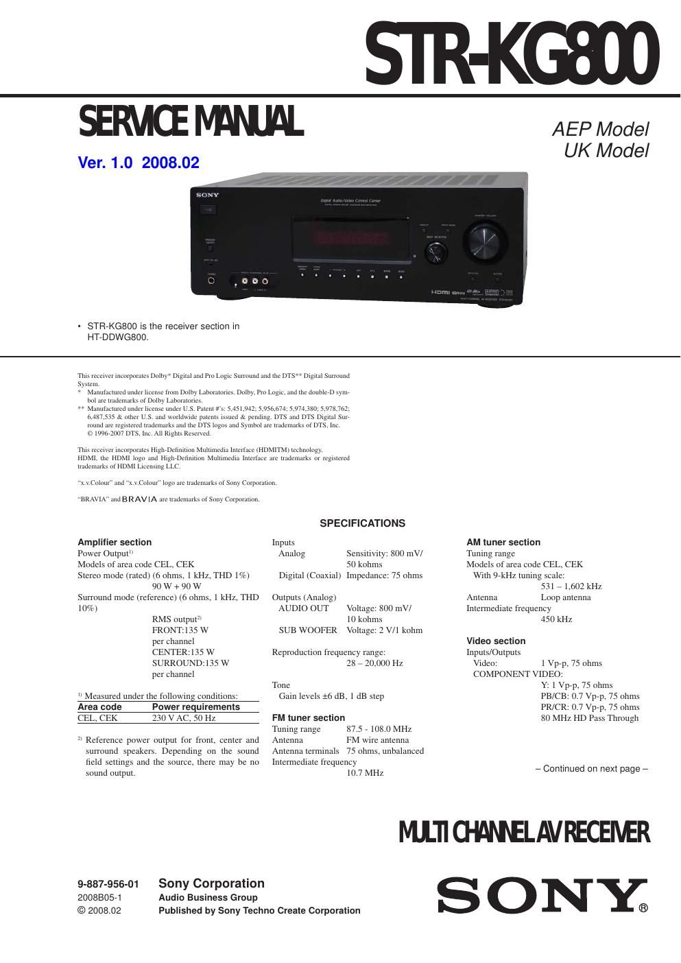 sony str kg 800 service manual