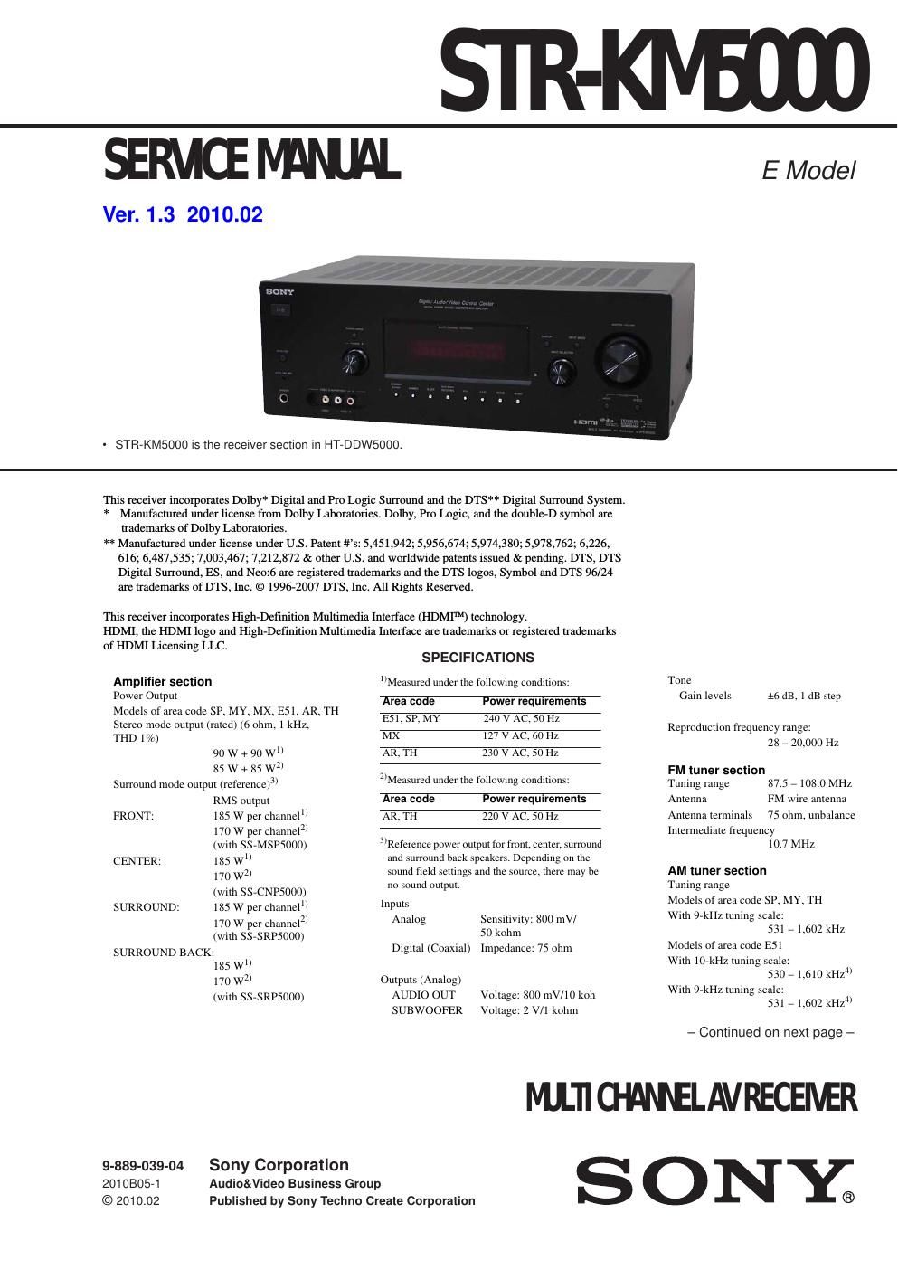 sony str km 5000 service manual