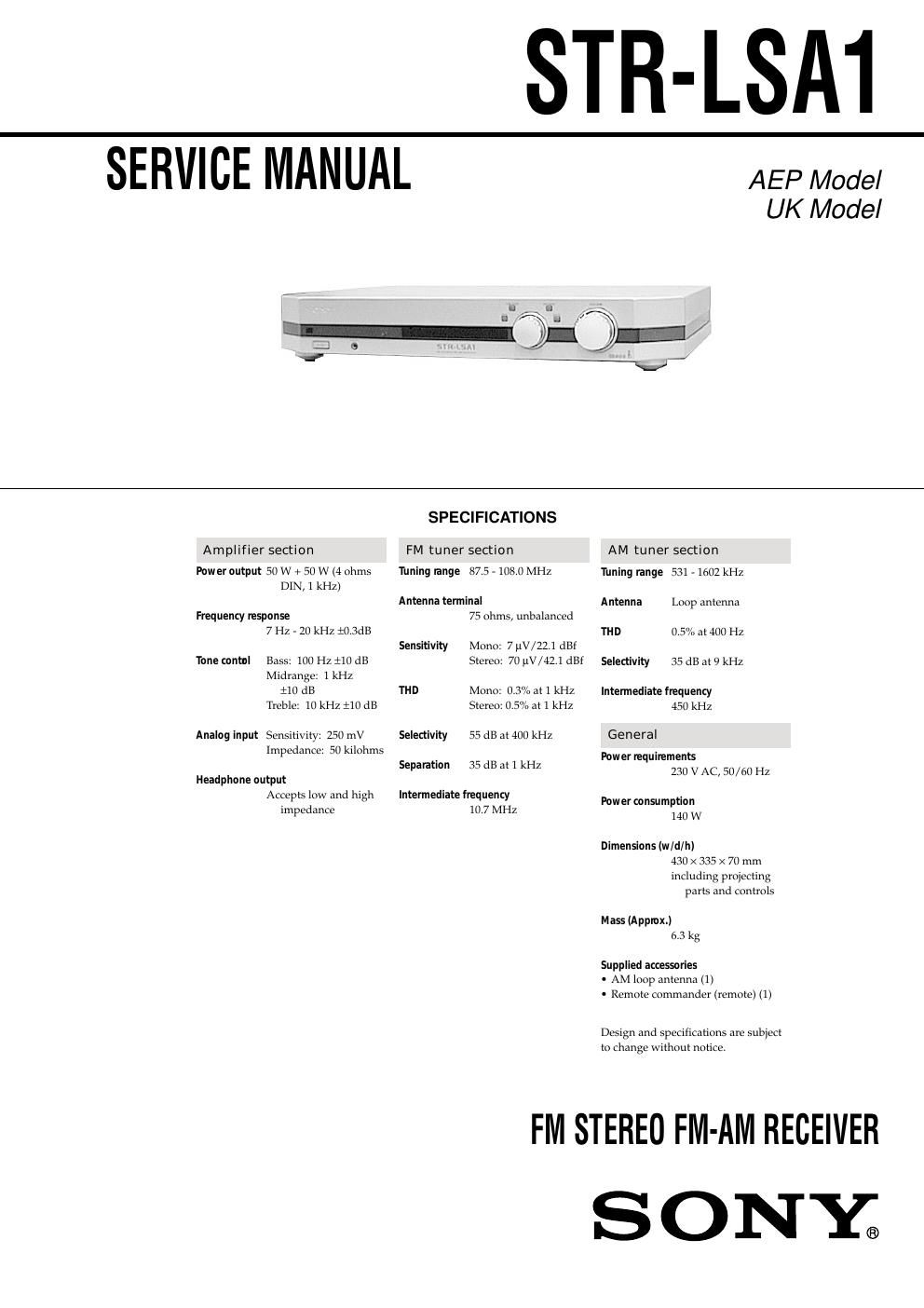 sony str lsa 1 service manual