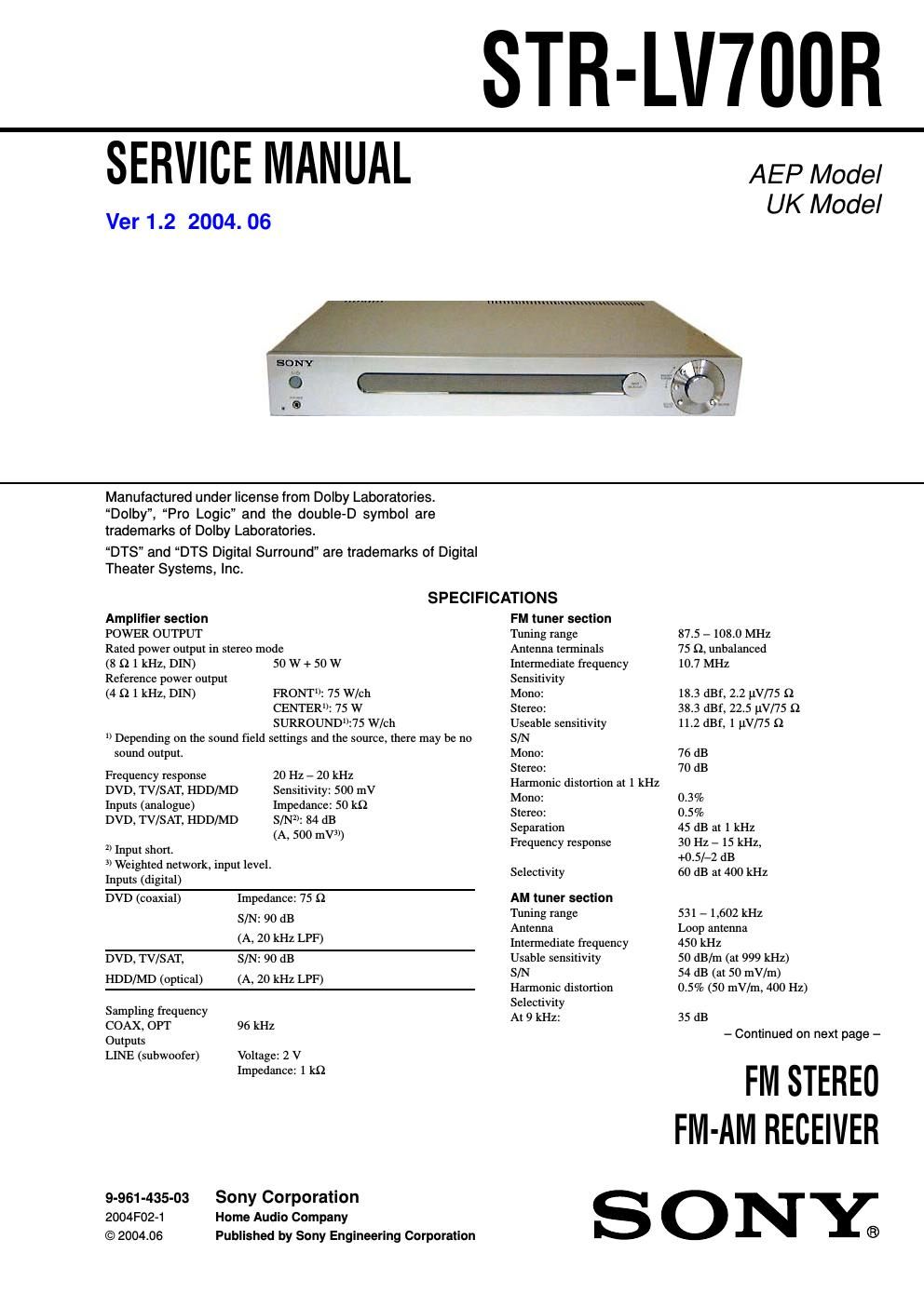 sony str lv 700 r service manual