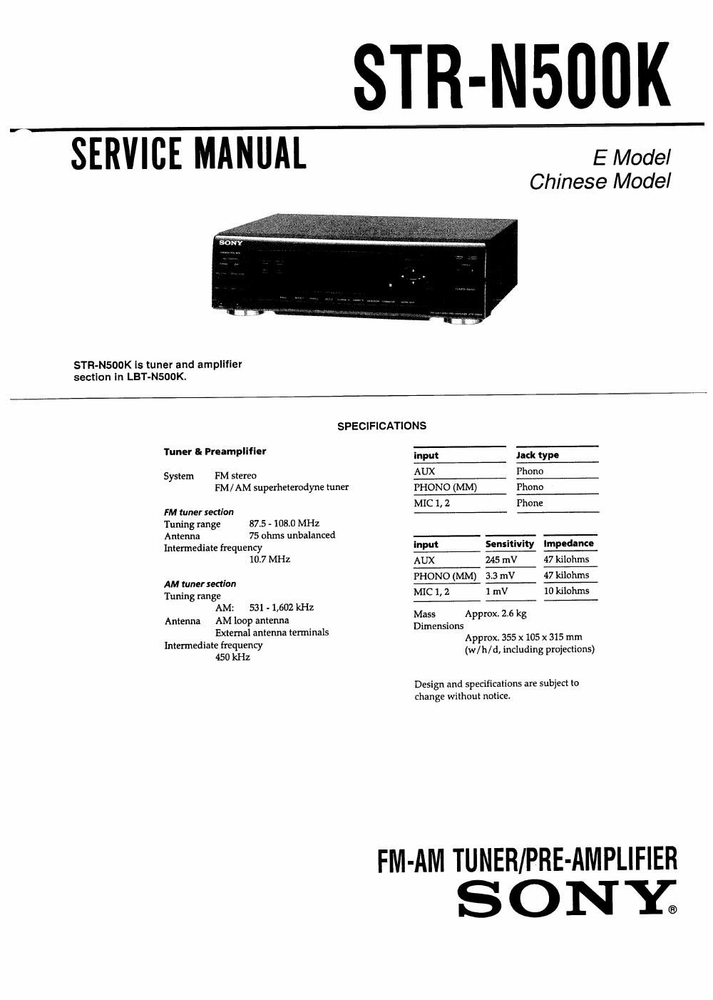 sony str n 500 k service manual