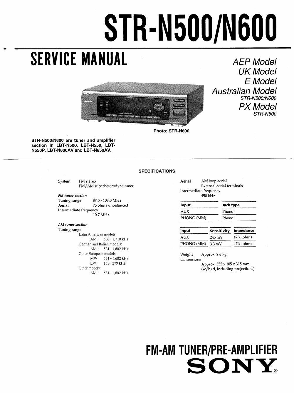 sony str n 500 service manual