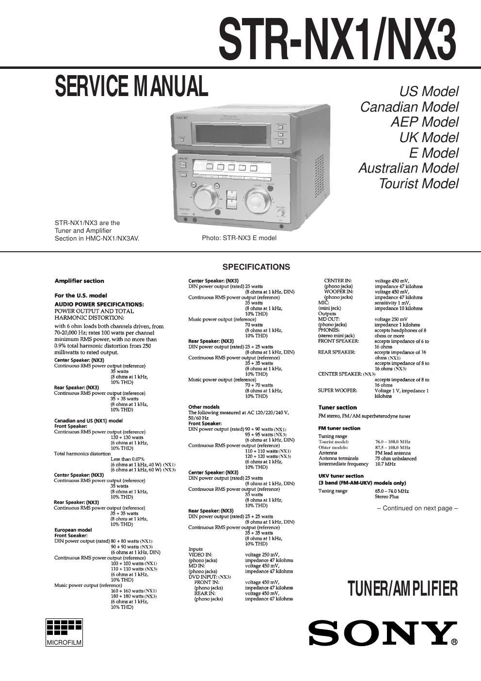 sony str nx 1 service manual