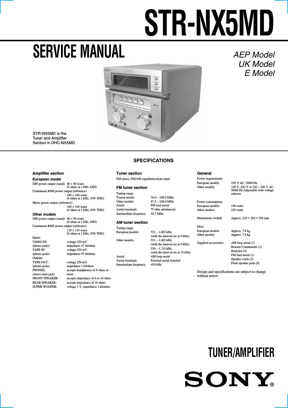 sony str nx 5 md service manual