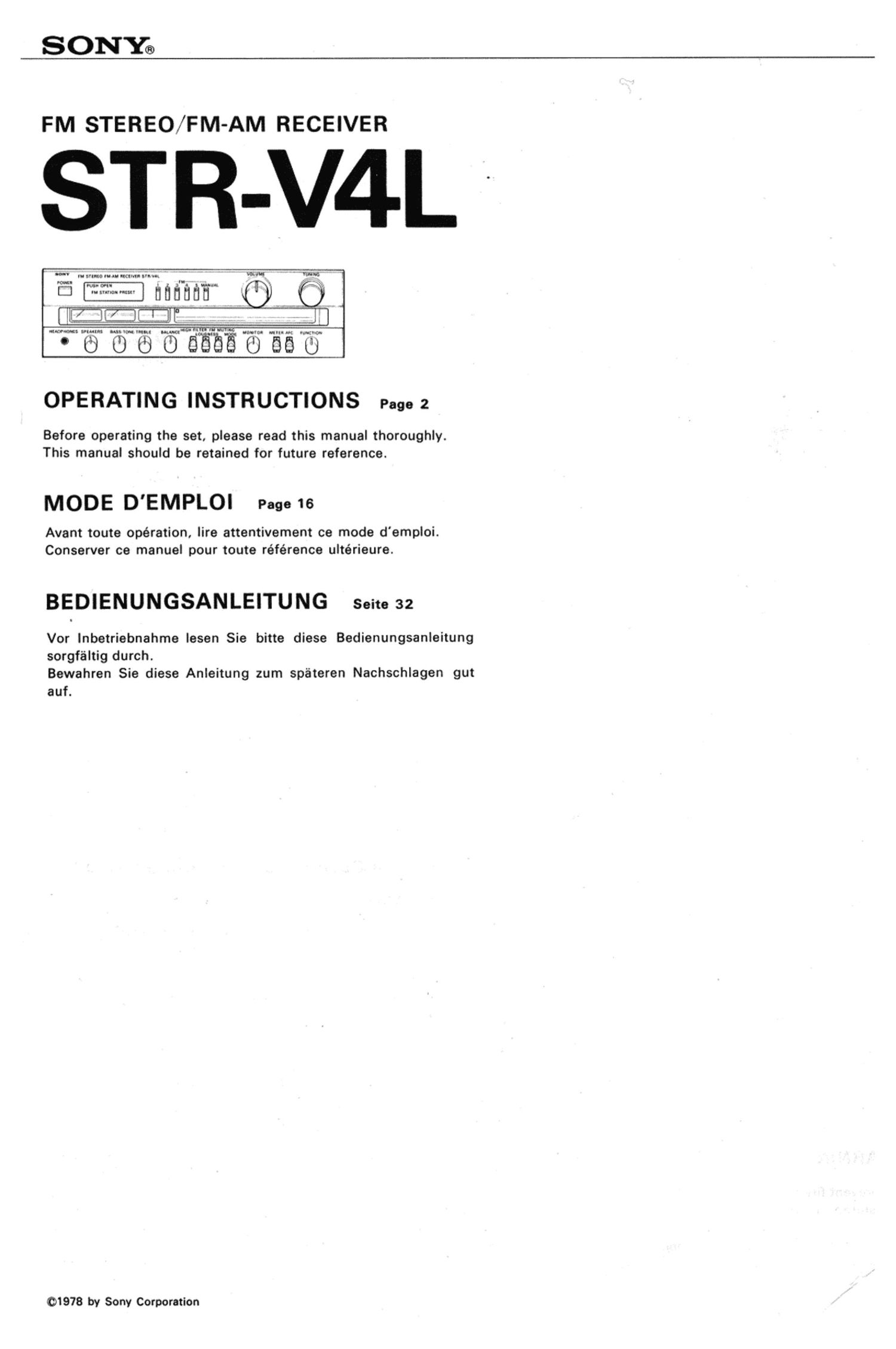 sony str v 4 l owners manual