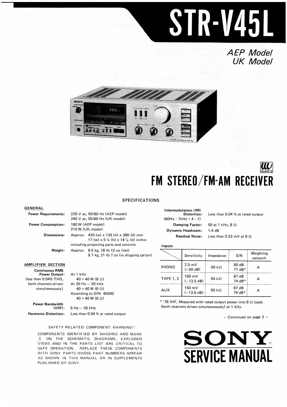 sony str v 45 l service manual