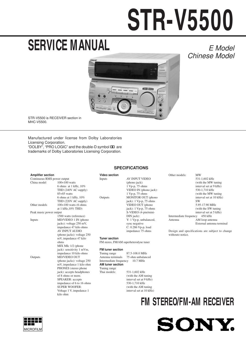 sony str v 5500 service manual