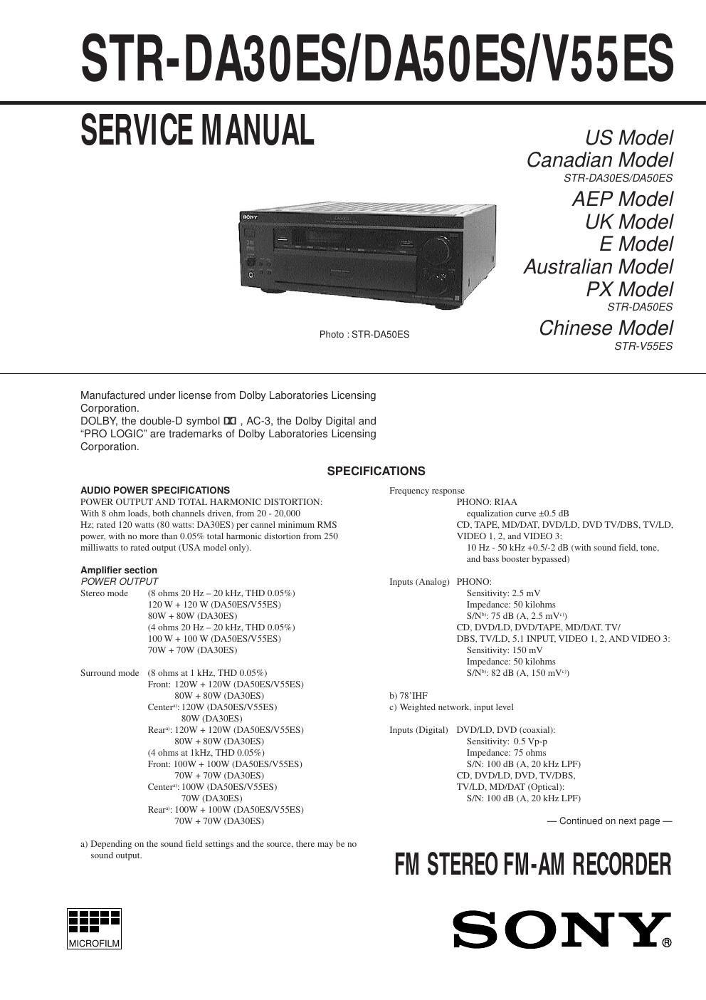 sony str v 55es  service manual