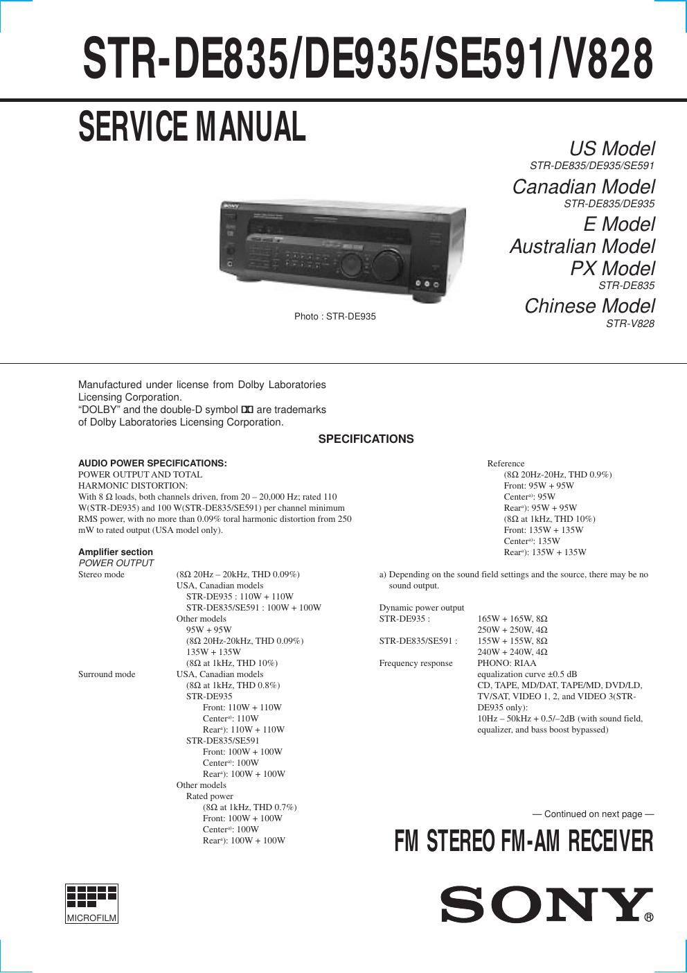 sony str v 828 service manual