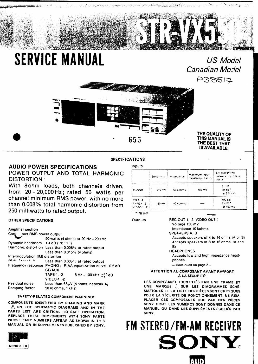 sony str vx 550 service manual