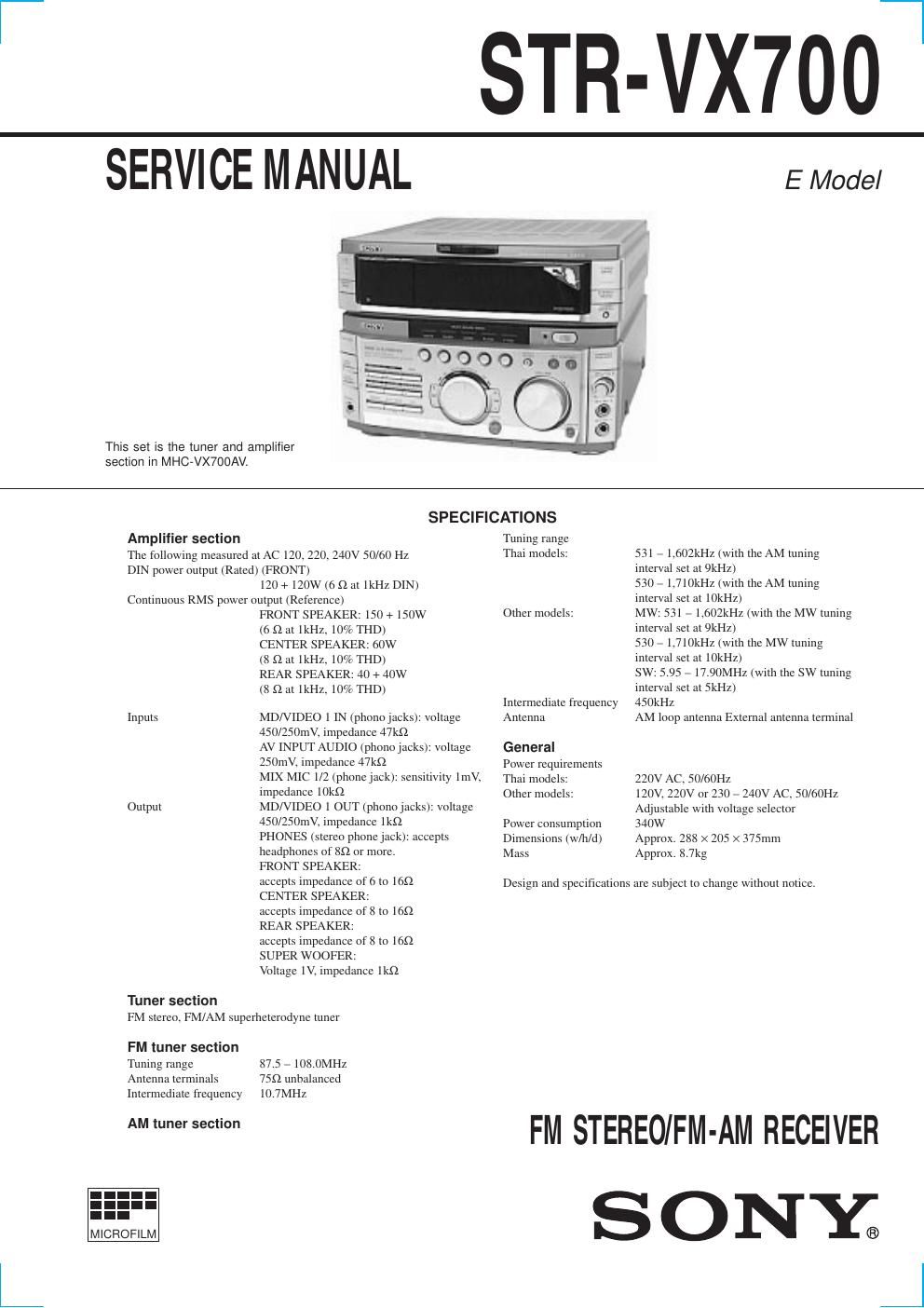 sony str vx 700 service manual