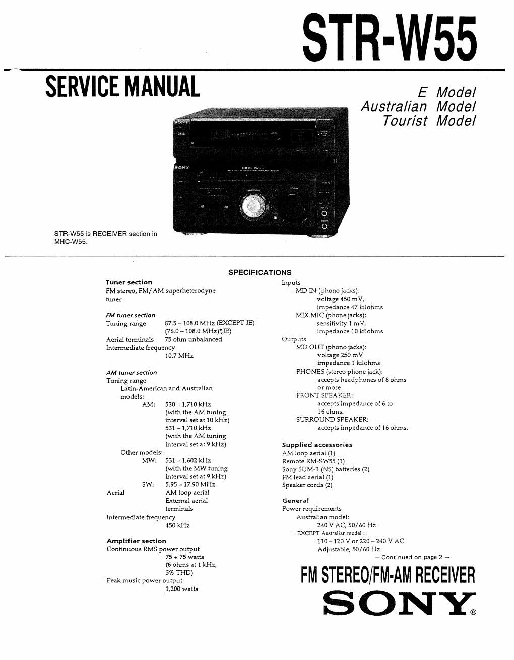 sony str w 55 service manual