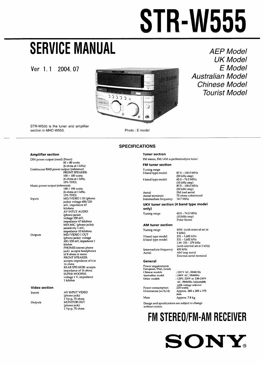 sony str w 555 service manual