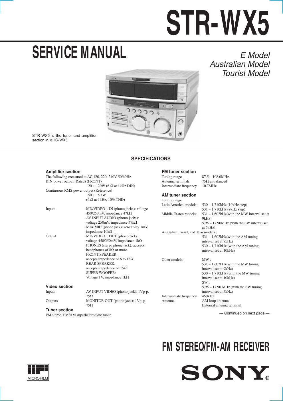 sony str wx 5 service manual