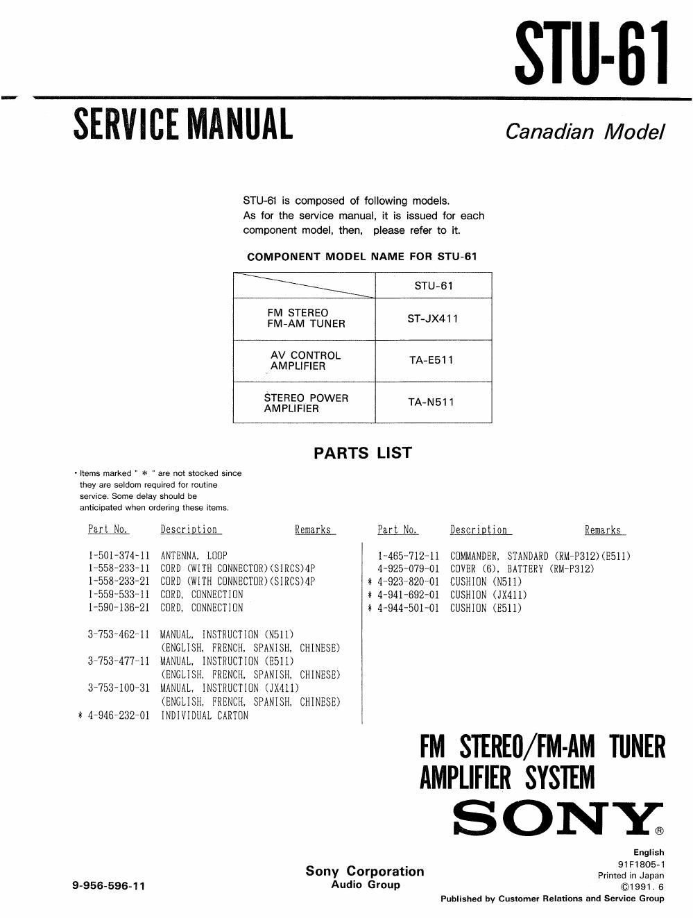 sony stu 61 service manual