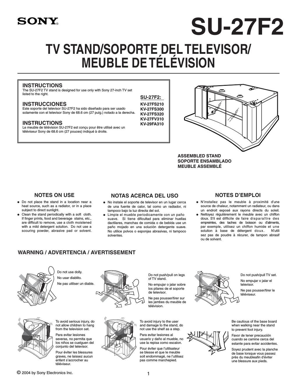 sony su 27 f2 owners manual