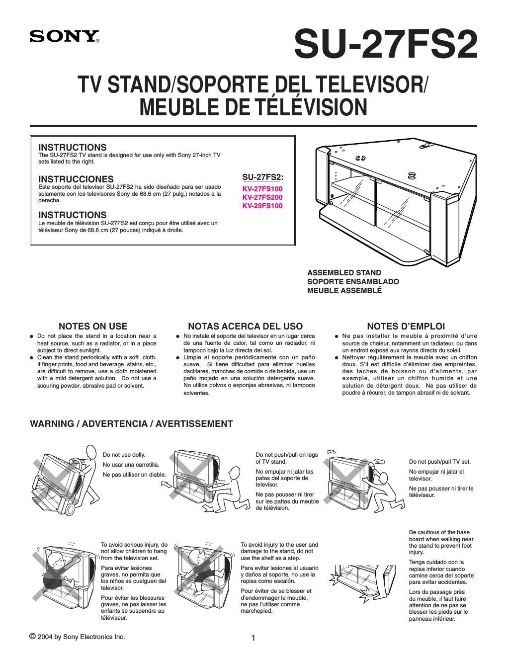 sony su 27 fs2 owners manual