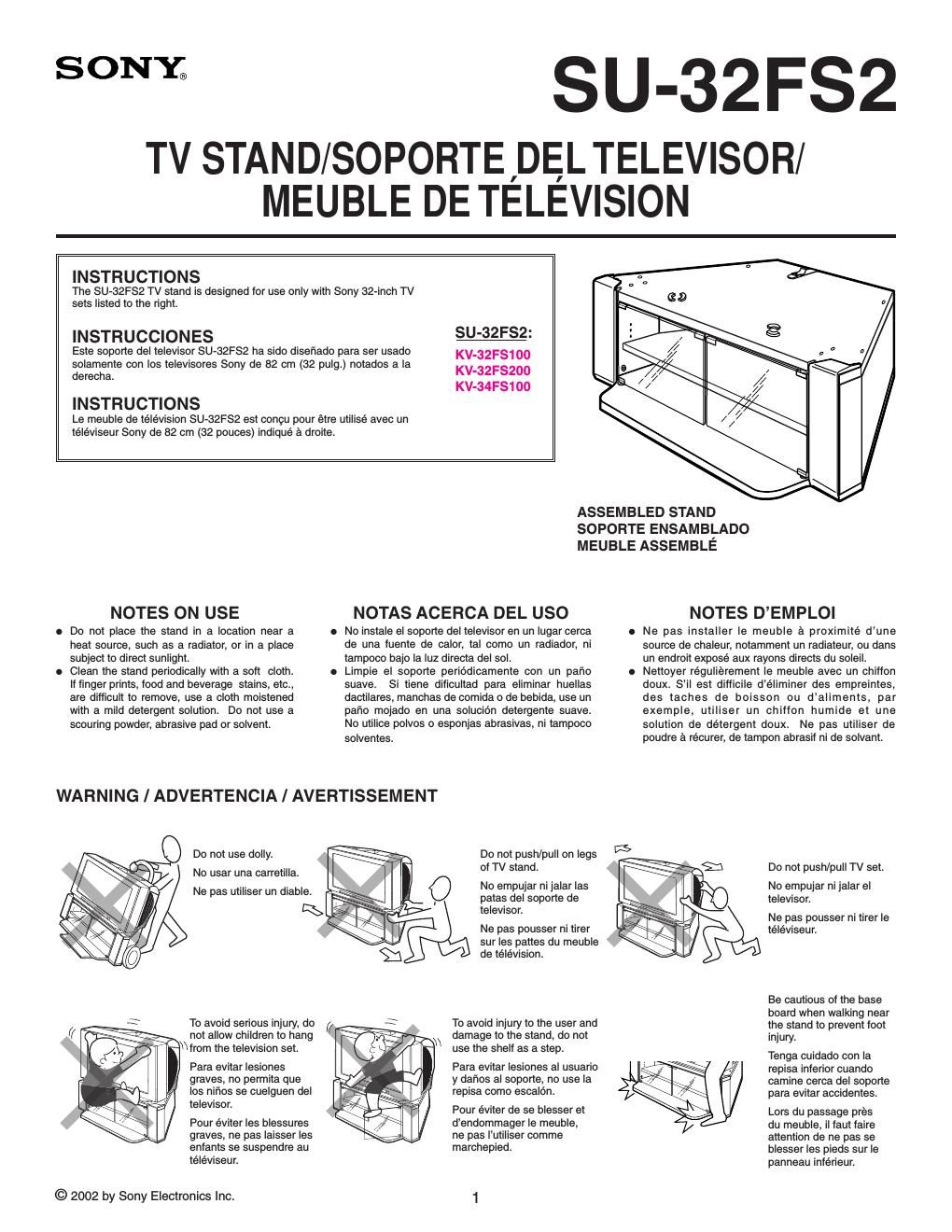 sony su 32 fs2 owners manual