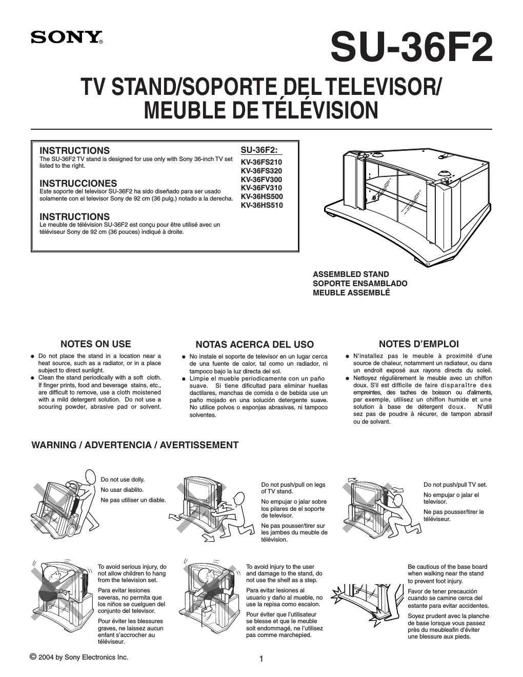 sony su 36 f2 owners manual