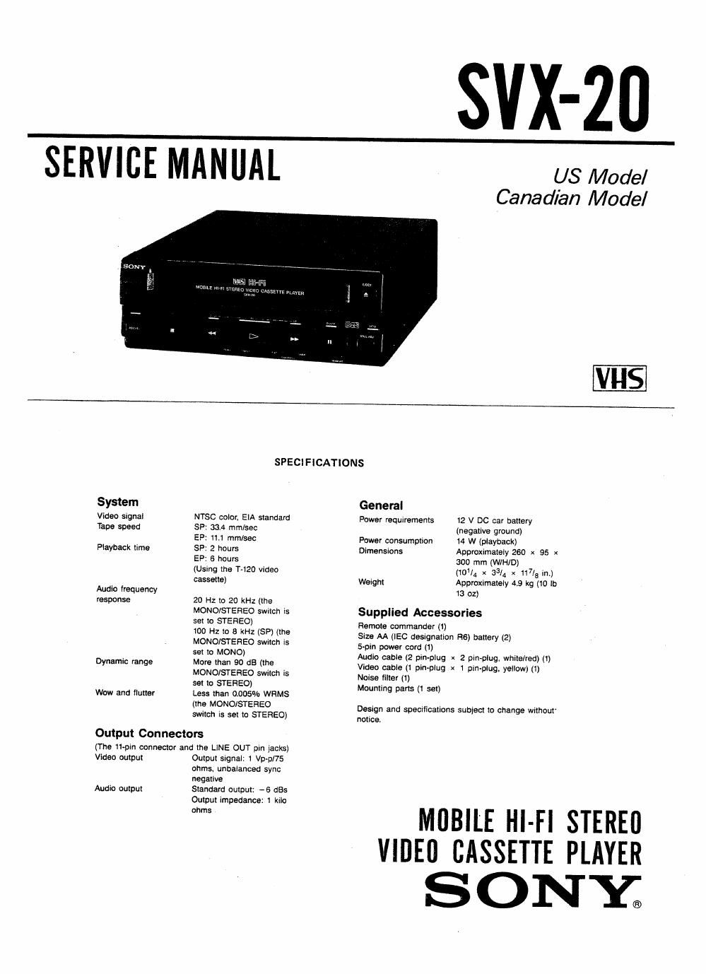 sony svx 20 service manual