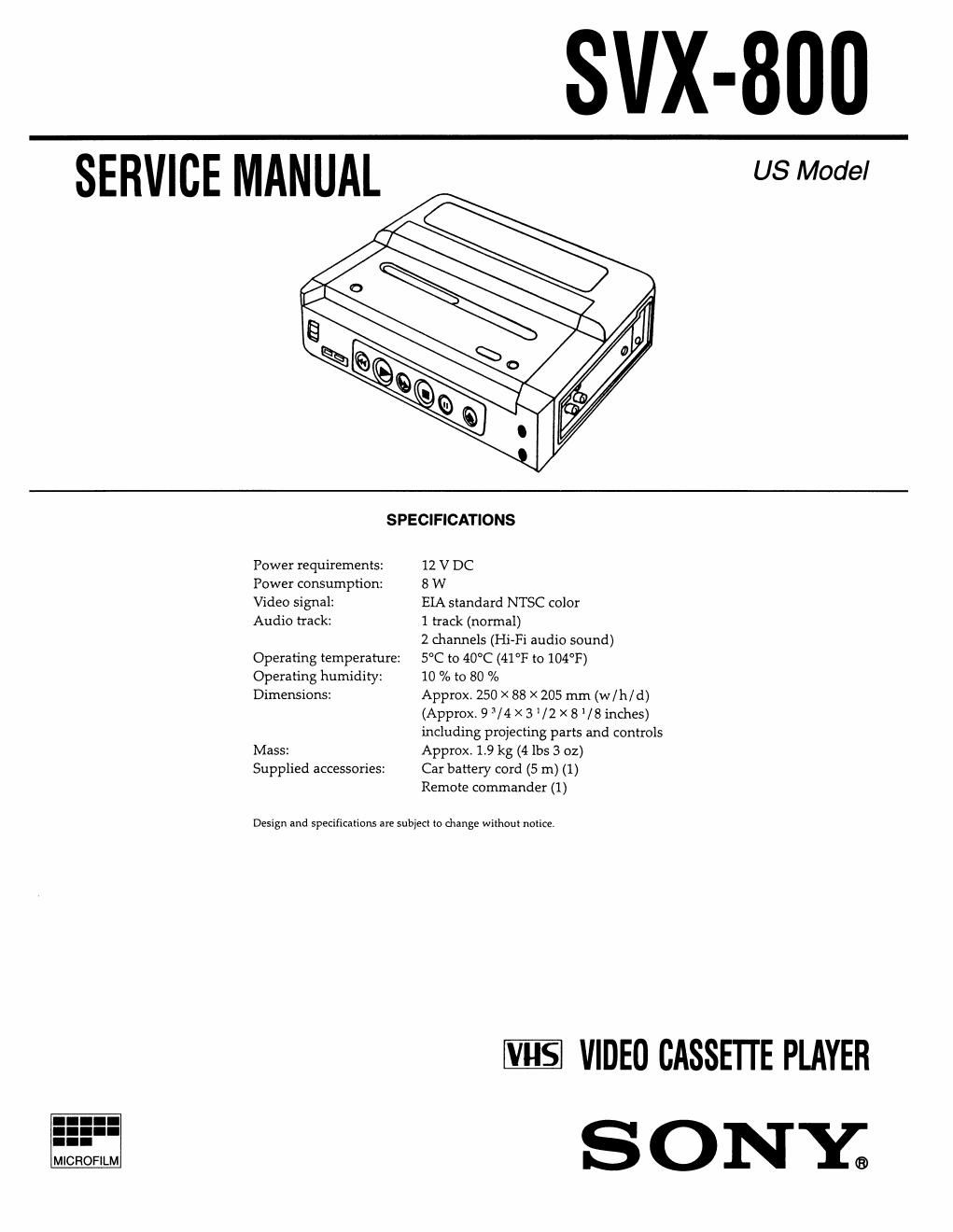 sony svx 800 service manual