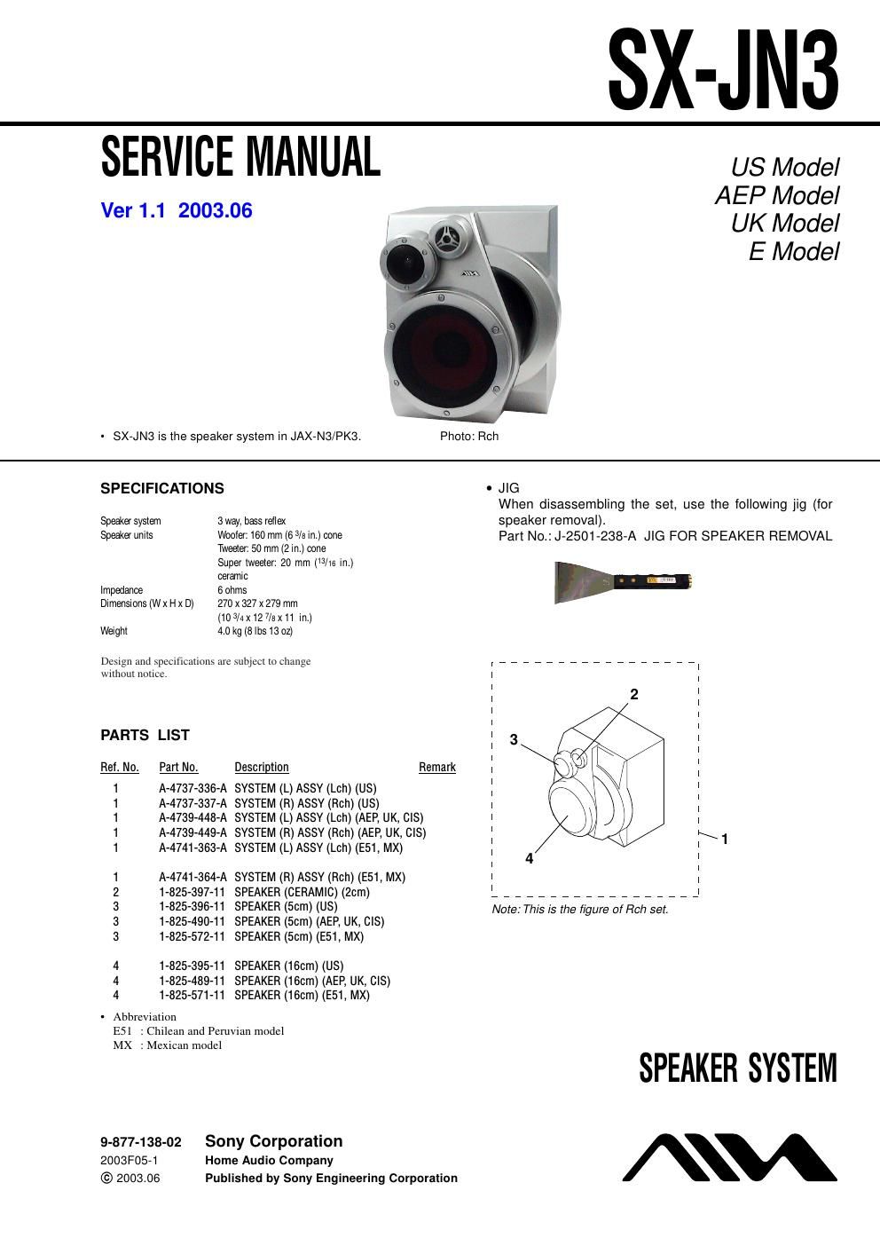 sony sx jn 3 service manual