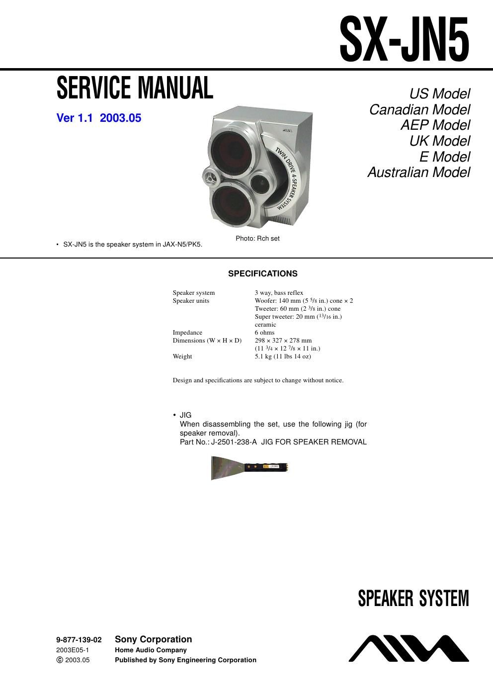 sony sx jn 5 service manual