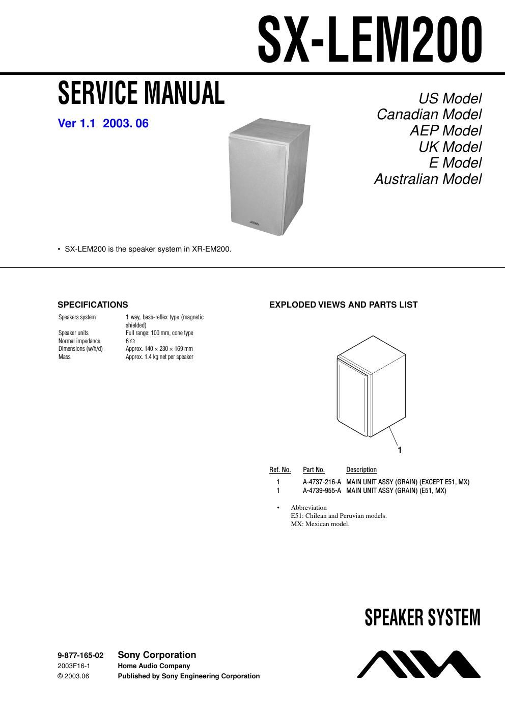 sony sx lem 200 service manual