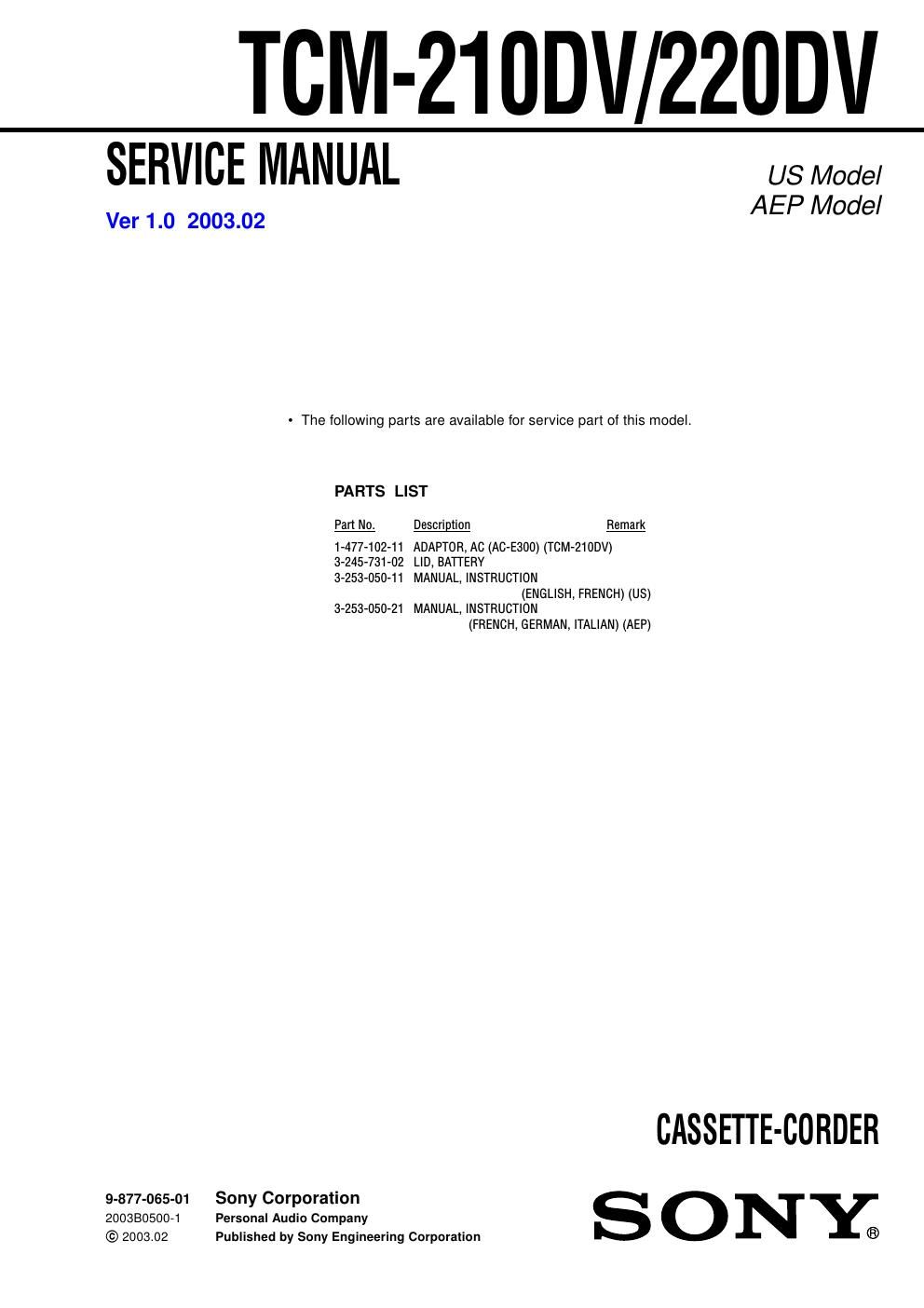 sony tcm 220 dv service manual
