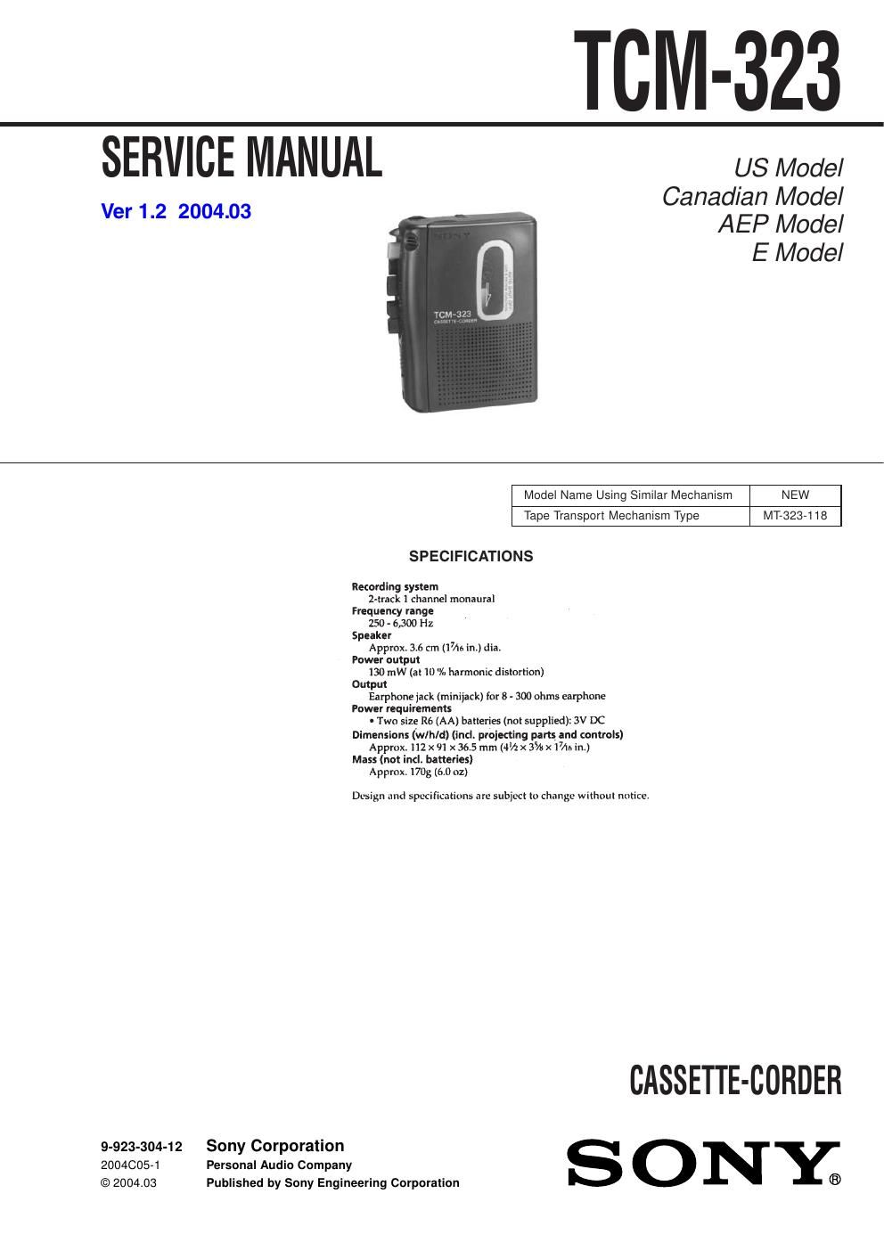 sony tcm 323 service manual