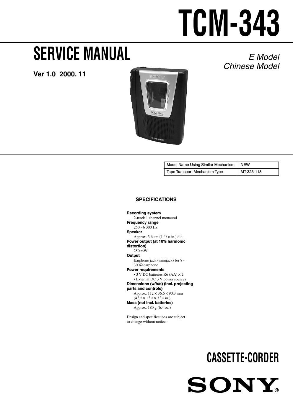 sony tcm 343 service manual