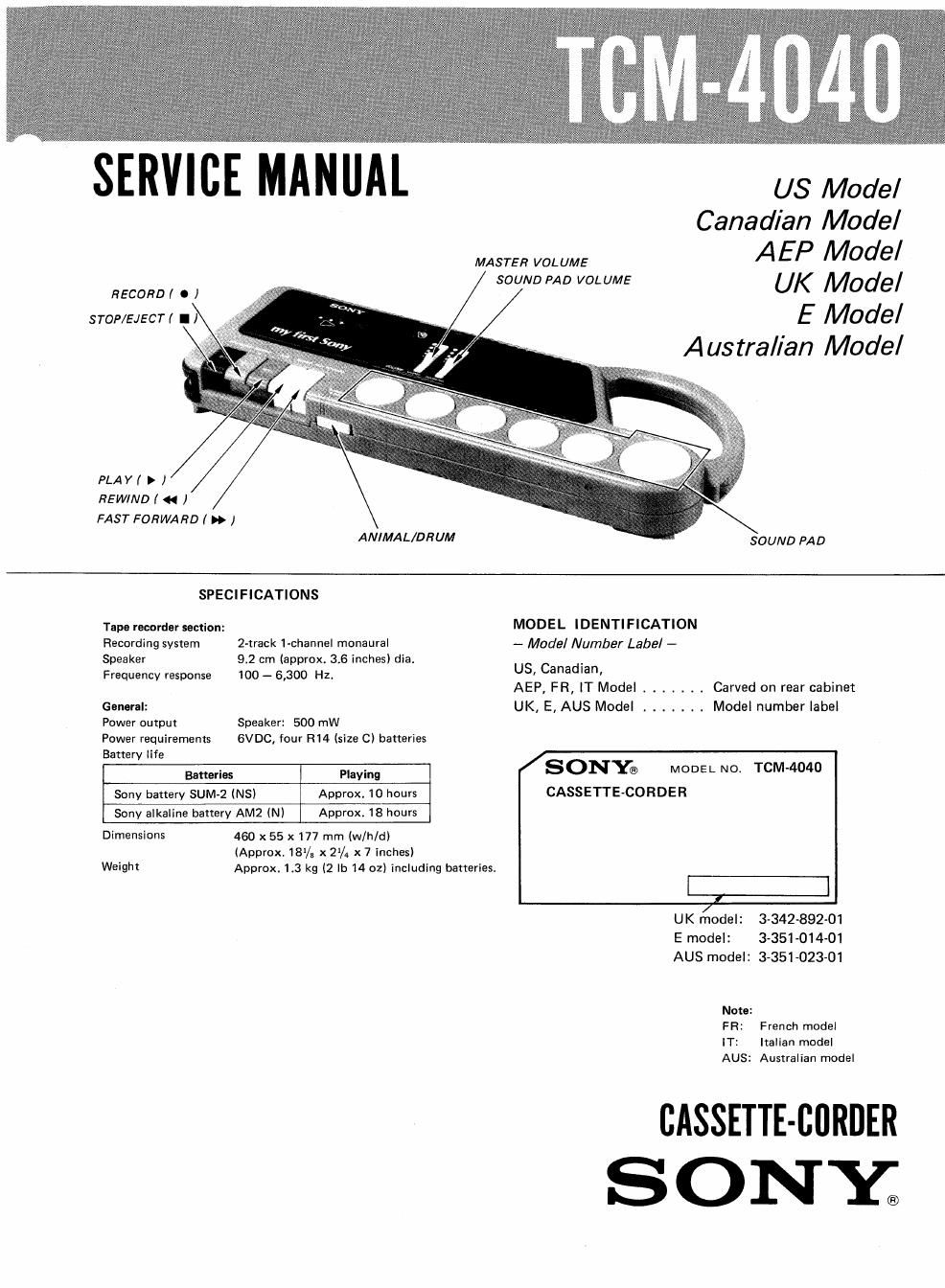 sony tcm 4040 service manual