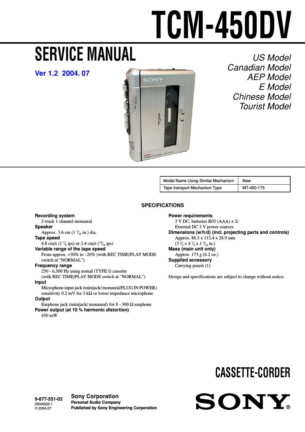 sony tcm 450 dv service manual