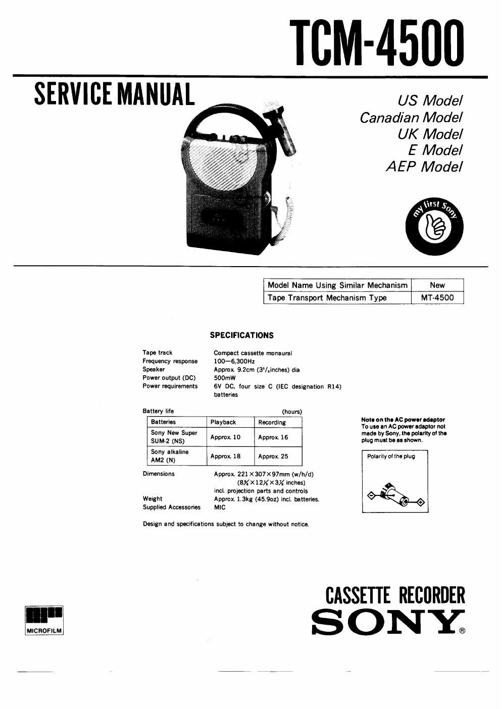 sony tcm 4500 service manual