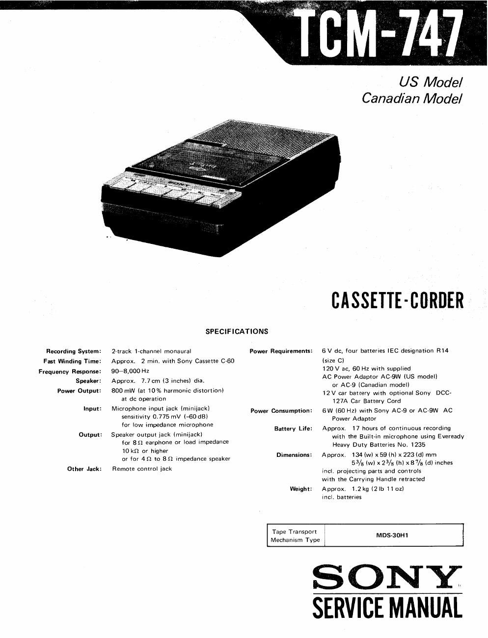 sony tcm 747 service manual