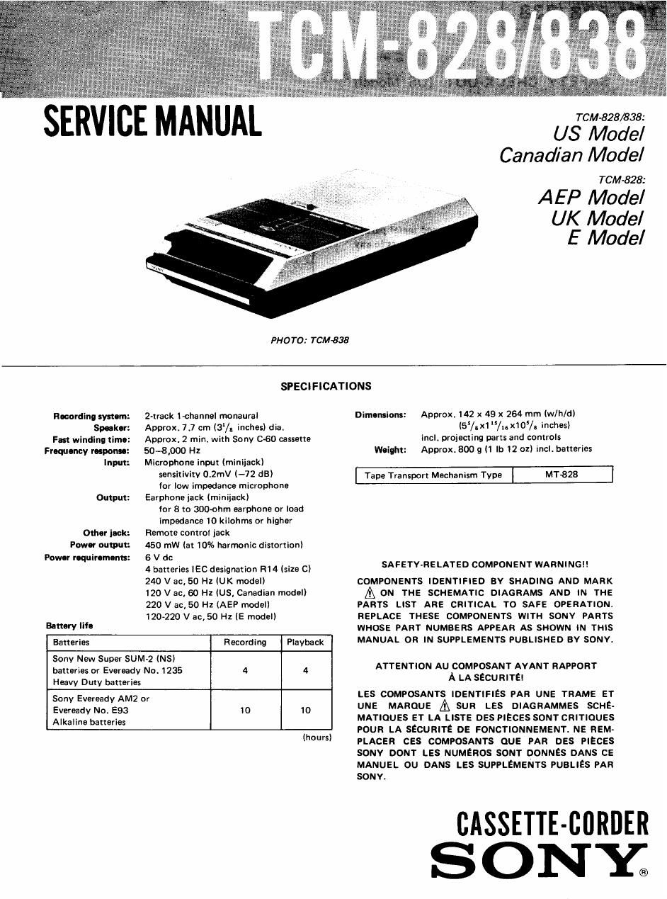 sony tcm 838 service manual