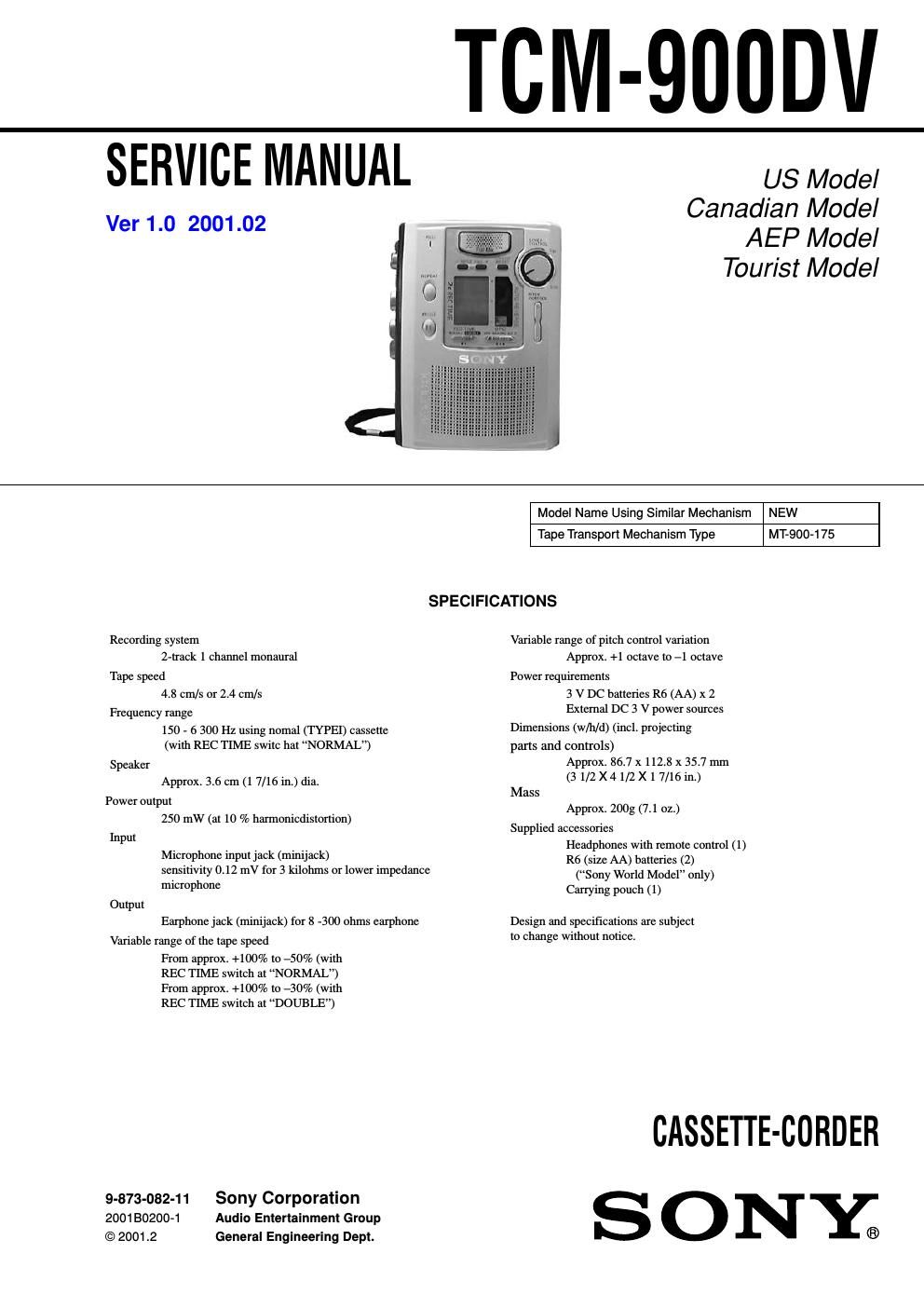 sony tcm 900 dv service manual