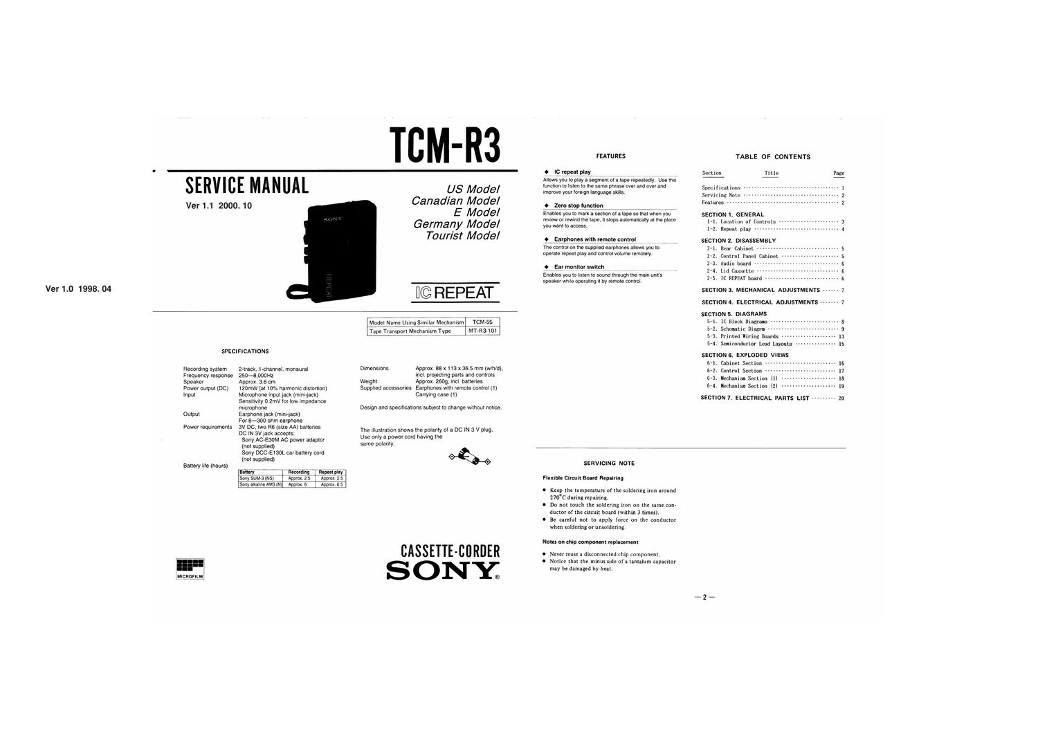 sony tcm r 3 ver 1 1