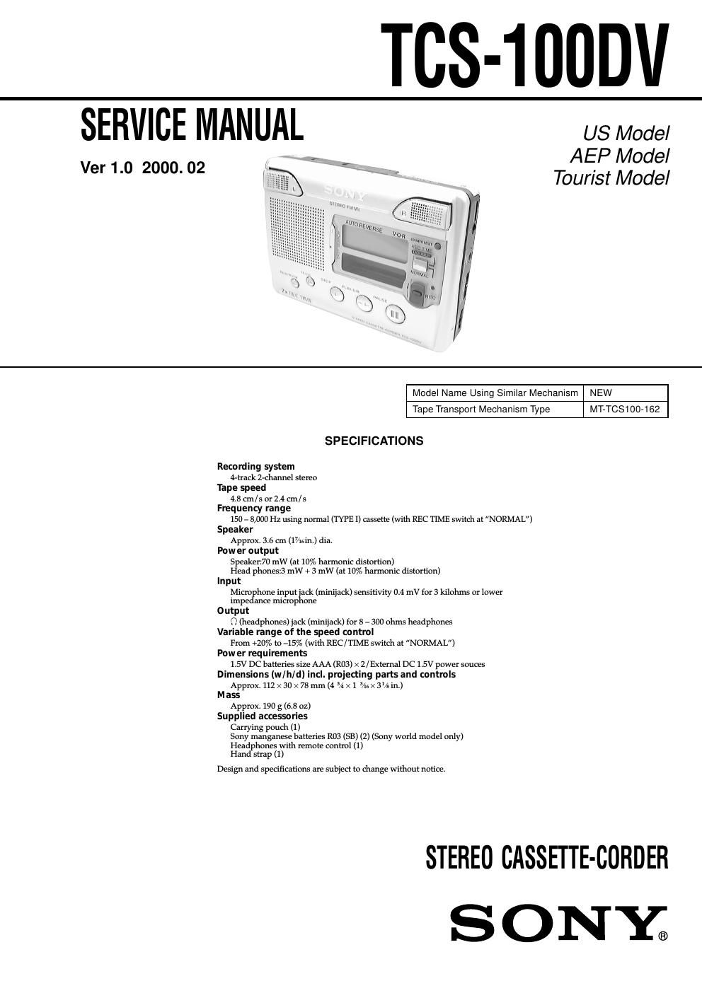 sony tcs 100dv ver 1 0