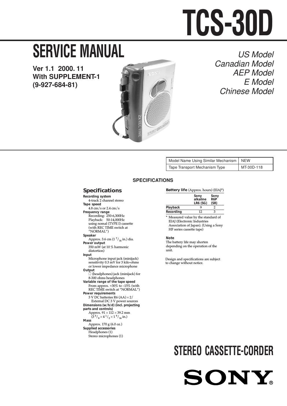 sony tcs 30d ver 1 1