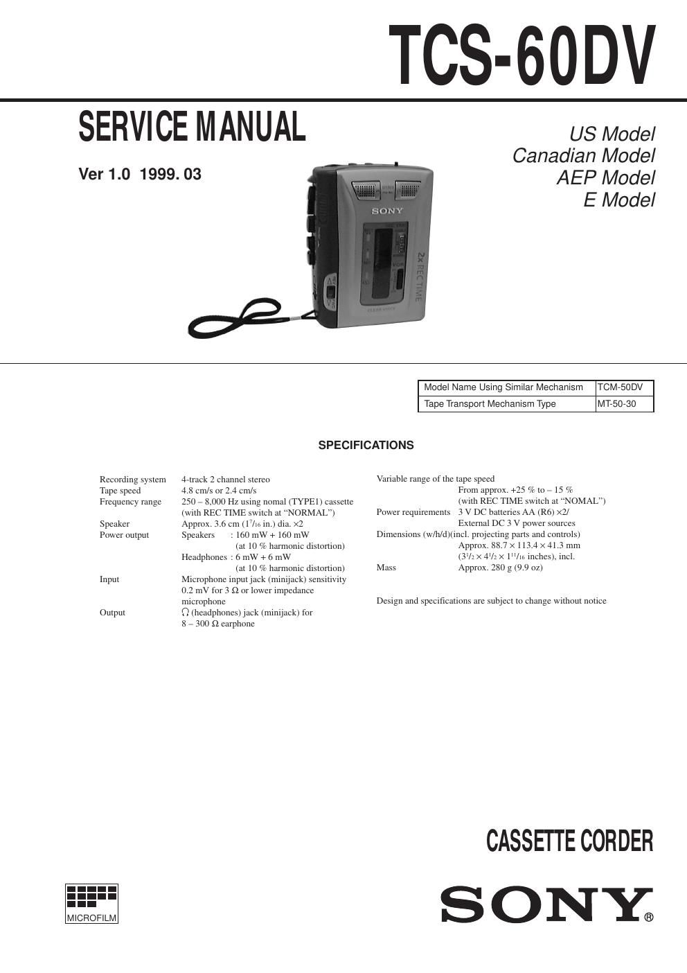 sony tcs 60 dv service manual