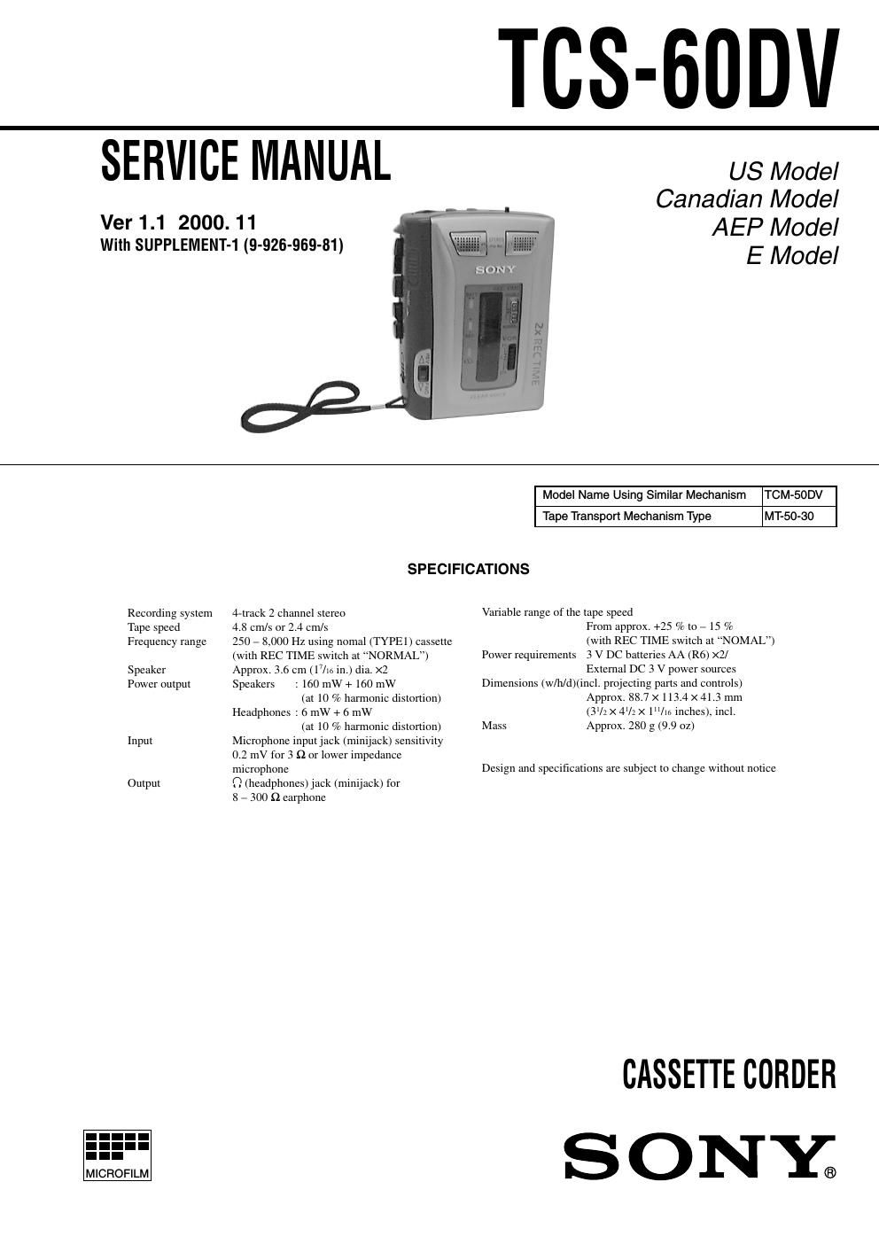 sony tcs 60dv ver 1 1