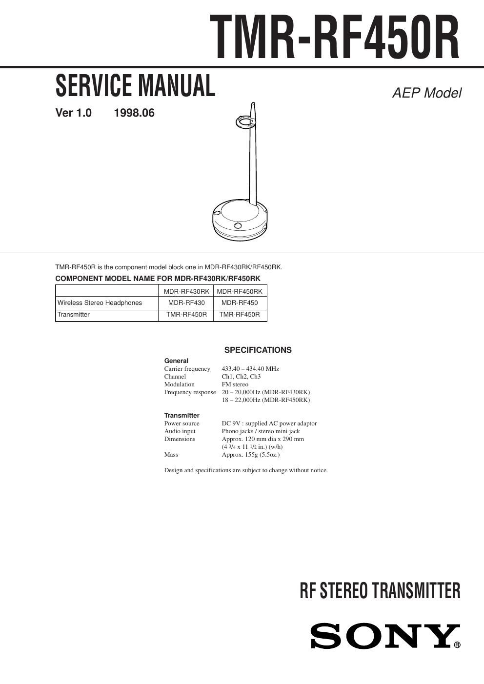 sony tmr f 450 r service manual