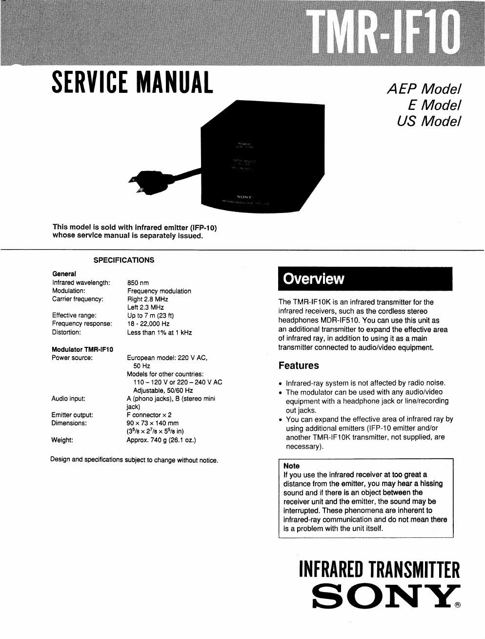 sony tmr if 10 service manual