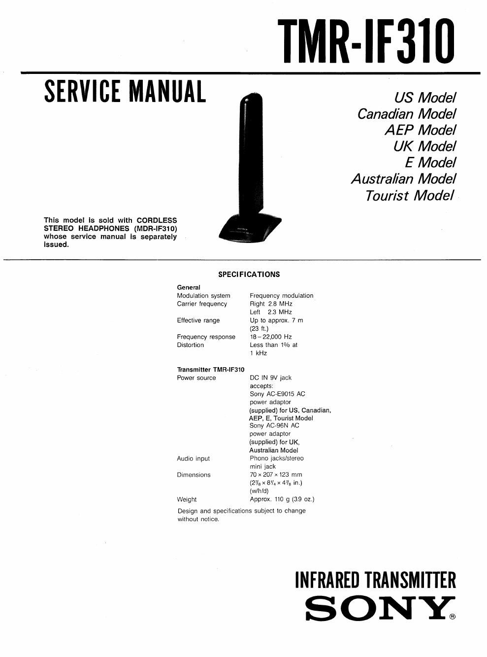 sony tmr if 310 service manual