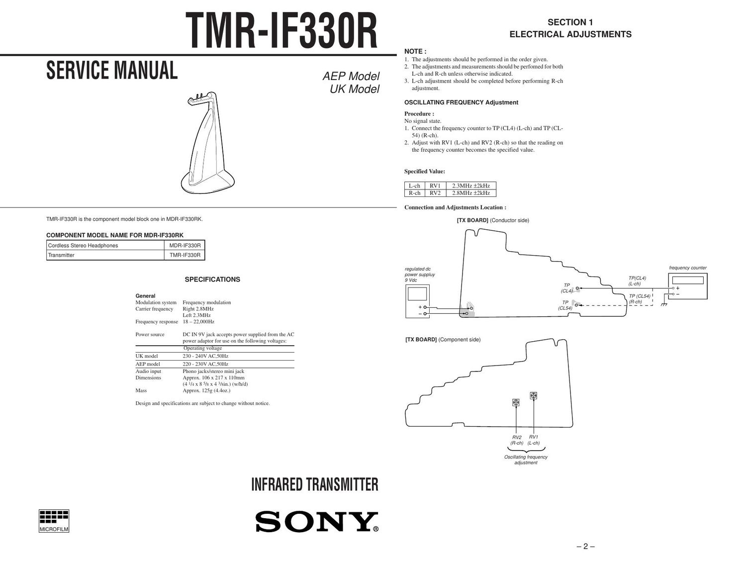 sony tmr if 330 r service manual